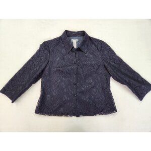 Address Maggy Blazer Jacket Women 10 Navy Lace 3/4 Sleeve Button up Lined Floral
